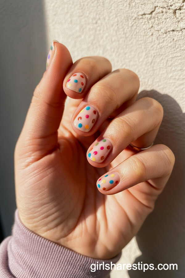 Colorful Polka Dot Short Nails for a Playful Look