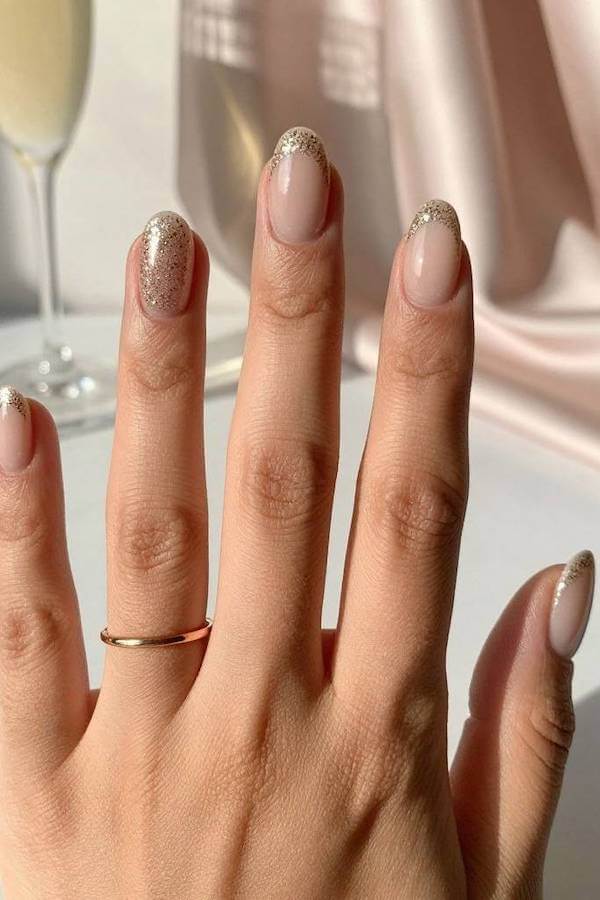 Gold Glitter French Tip Nails