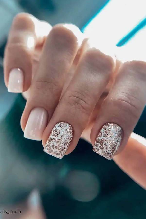 White Lace Accent Nails