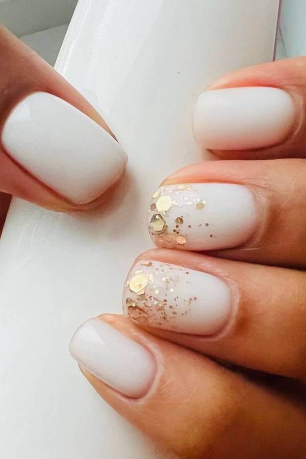 White Nails with Gold Foil Tips
