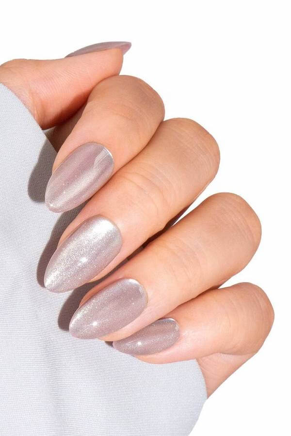 Shimmery Silver Almond Nails
