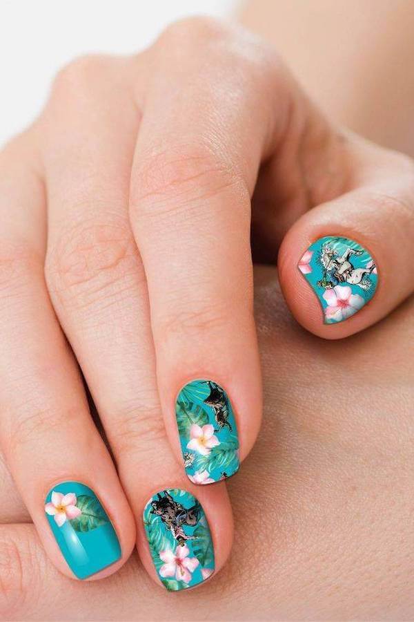 Turquoise Floral Western Nails