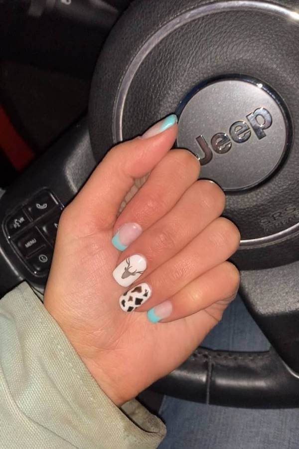 Stag and Cow Print Accent Nails