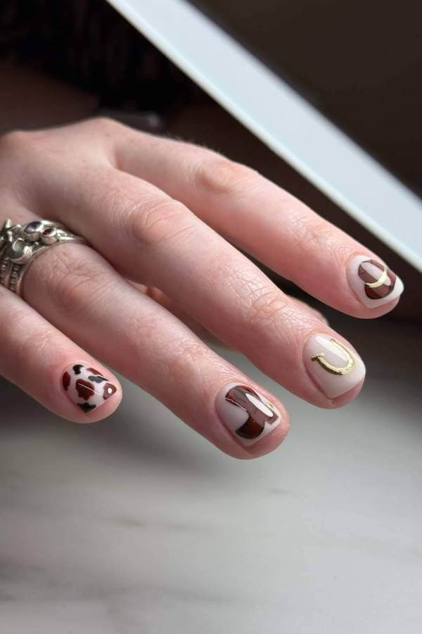 Horseshoe and Cow Print Short Nails
