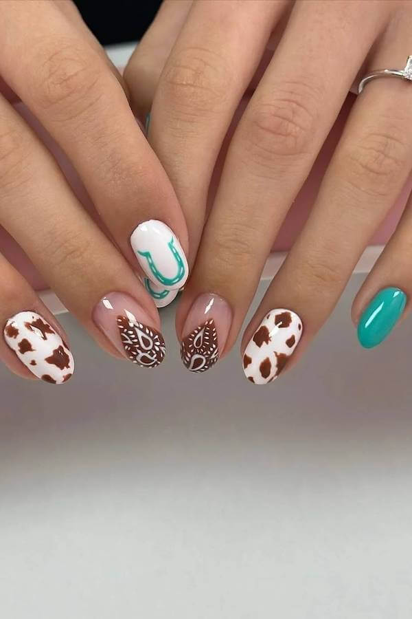 Cow Print and Bandana Western Nails