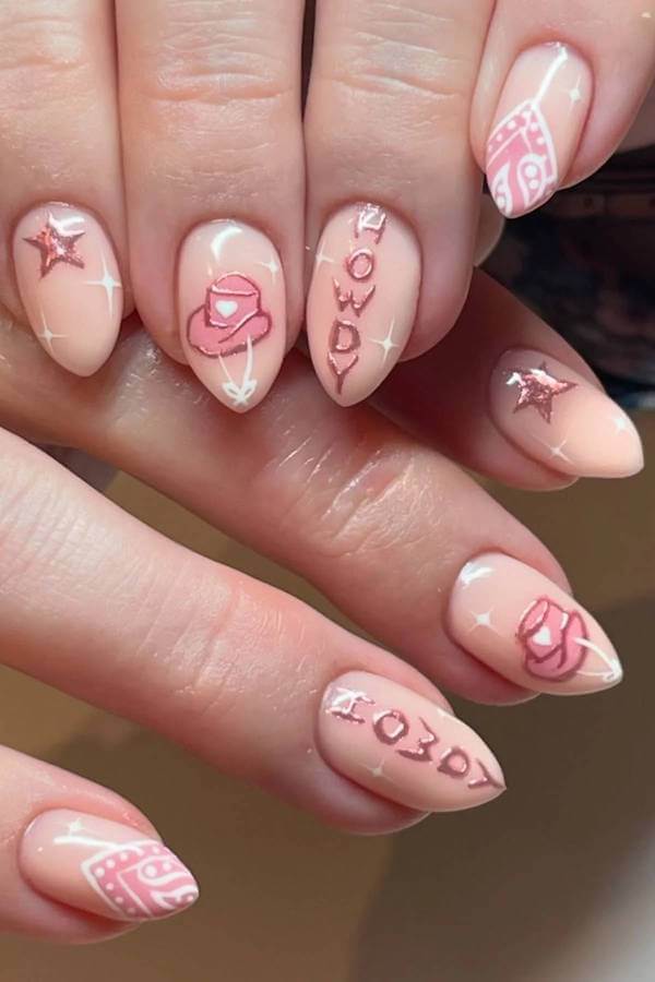 Pink Howdy Western Nails