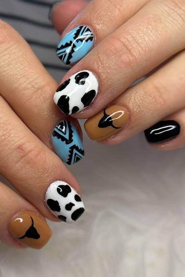 Turquoise and Bull Head Western Nails