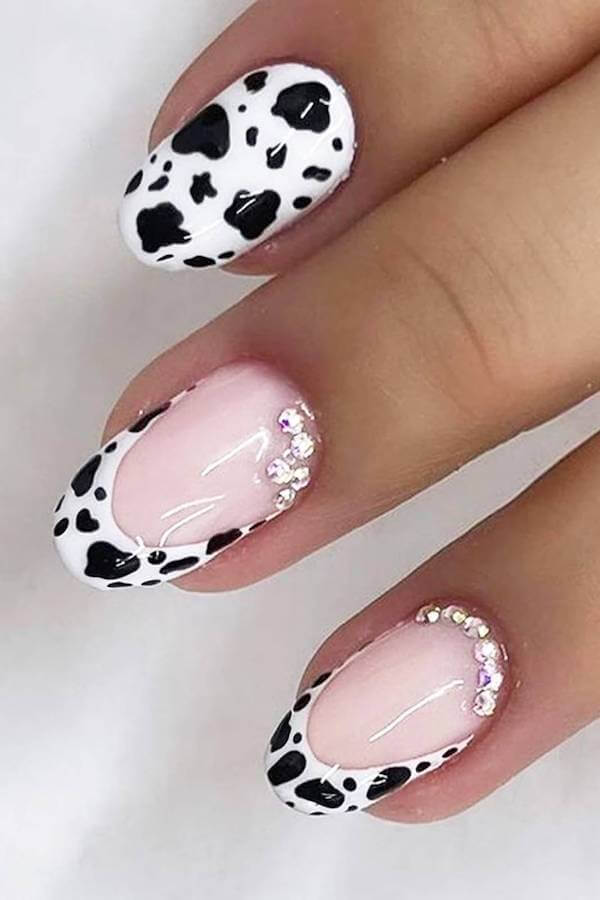 Glam Cow Print French Tips