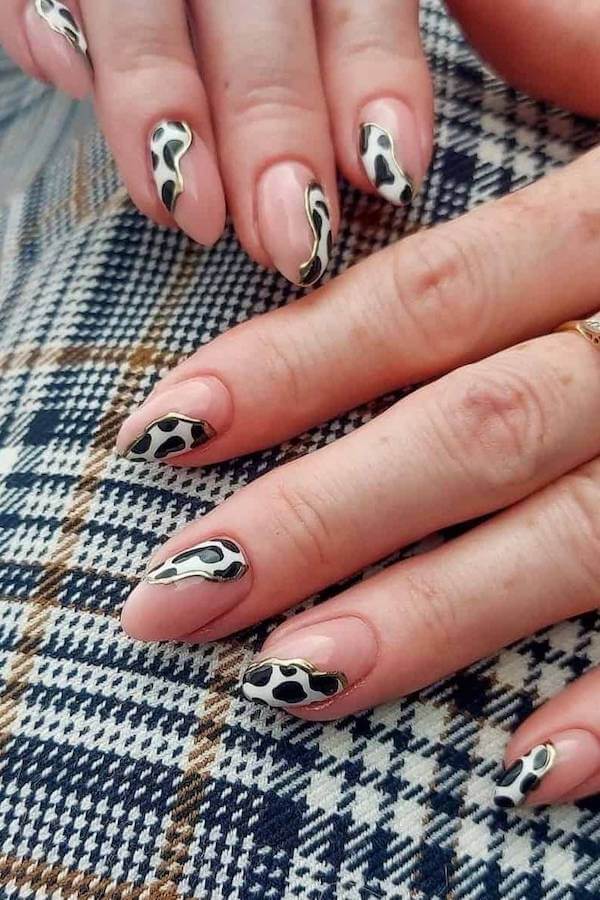 Cow Print French Tip Nails