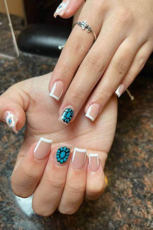 Turquoise Accent Western French Nails
