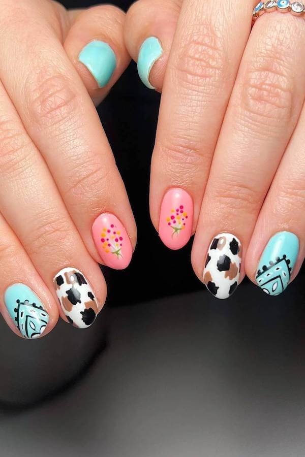 Colorful Cow Print Western Nails