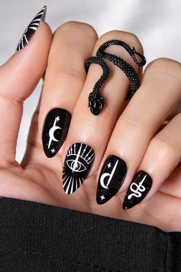 Black Mystical Symbol Nails