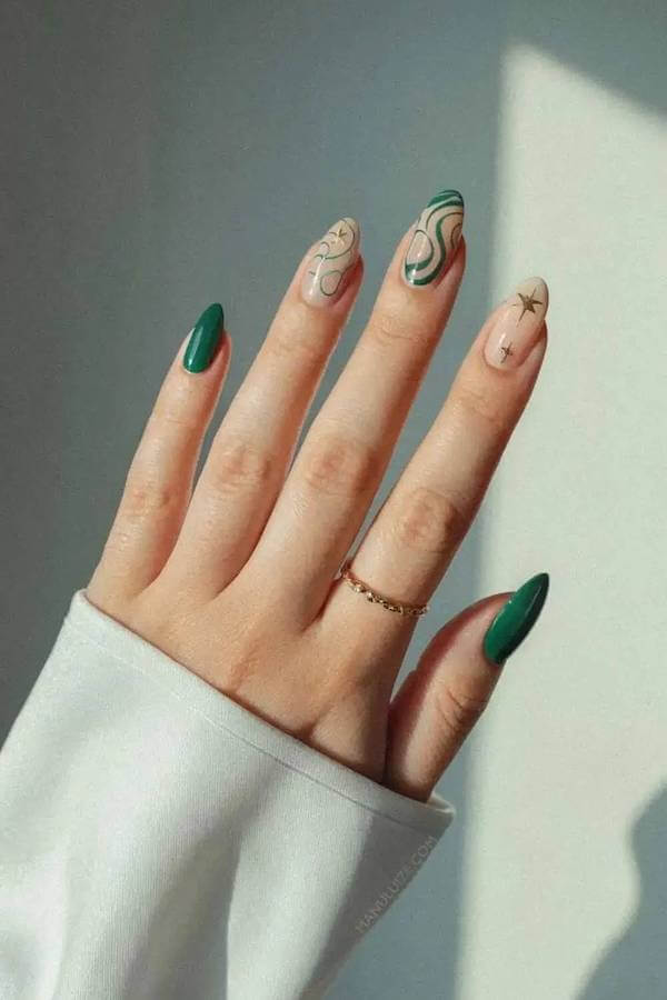 Green Swirl with Witchy Star Nails
