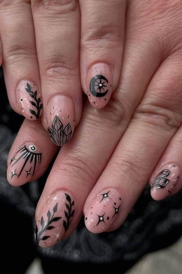 Mystic Crystal and Crescent Nail Art