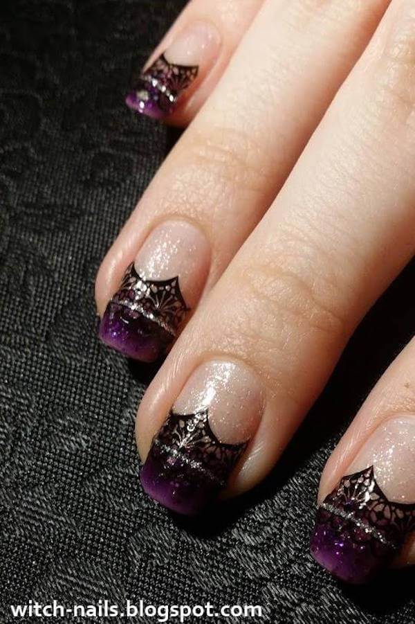 Purple Ombre Tip with Spider Webs