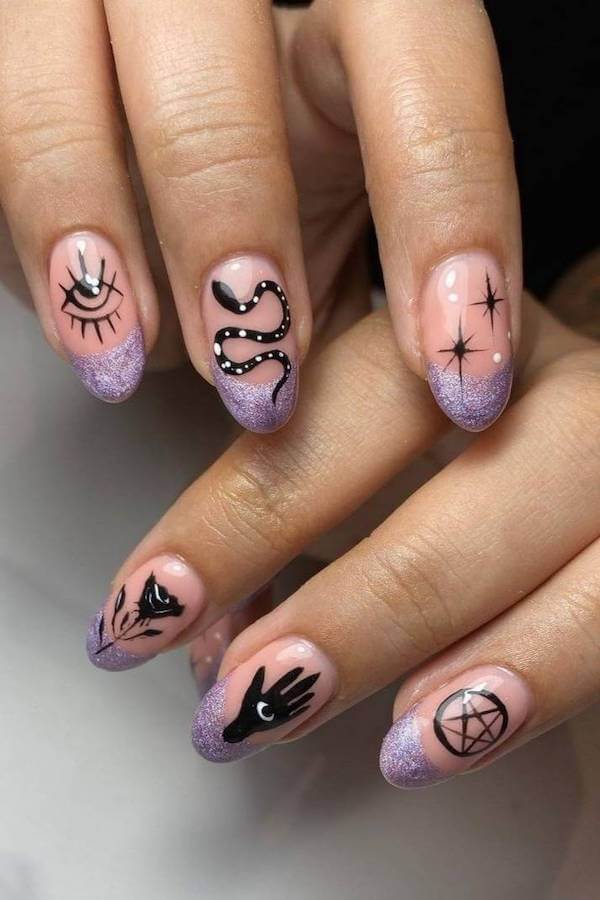 Magical Lavender Tip Witchy Nails