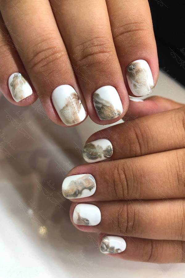 White Marble Short Nails
