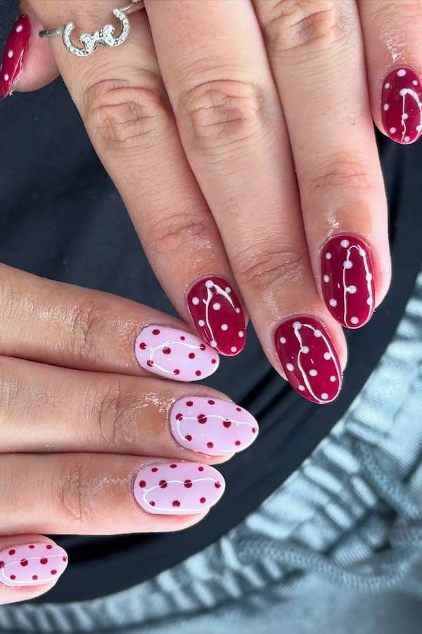 Red and Pink Polka Dot Short Nails