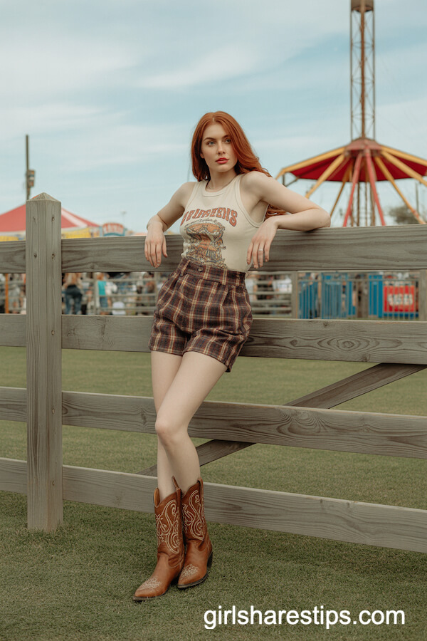 Plaid Shorts with Vintage Tank and Cowboy Boots