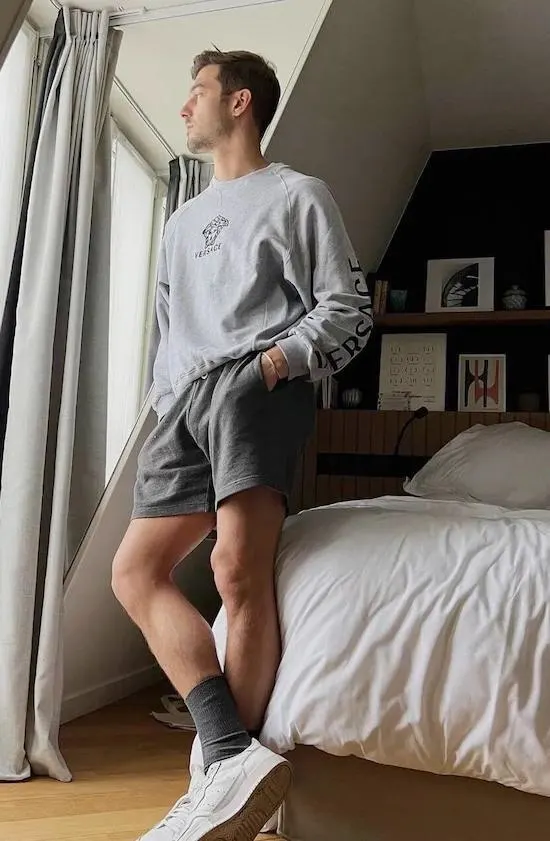 shorts outfits men sweatshirt