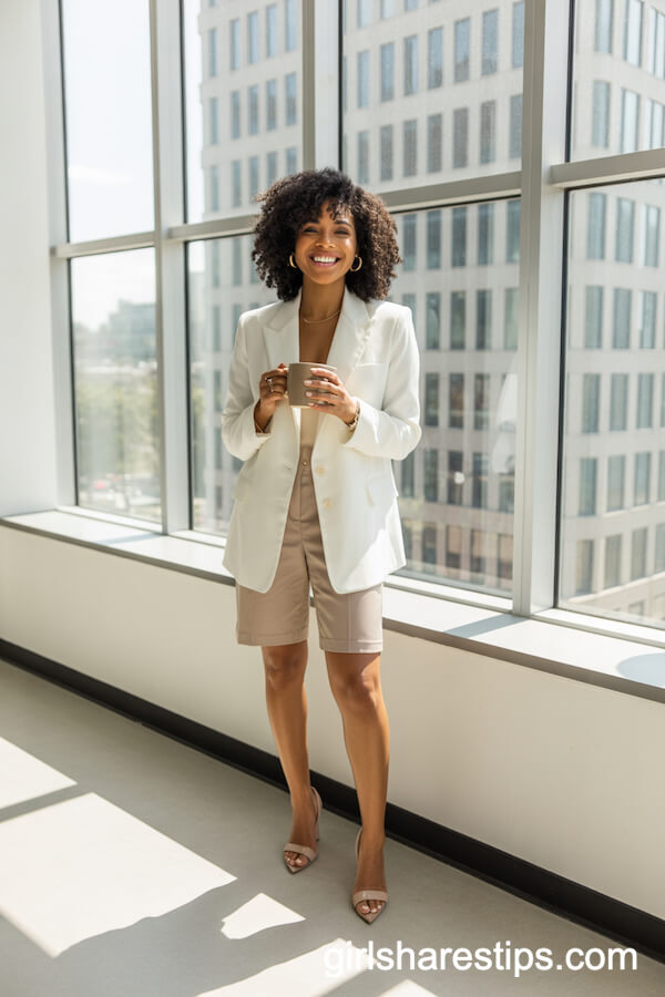 Crisp White Blazer with Bermuda Shorts