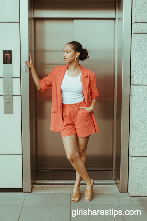 Coral Shorts Blazer Set