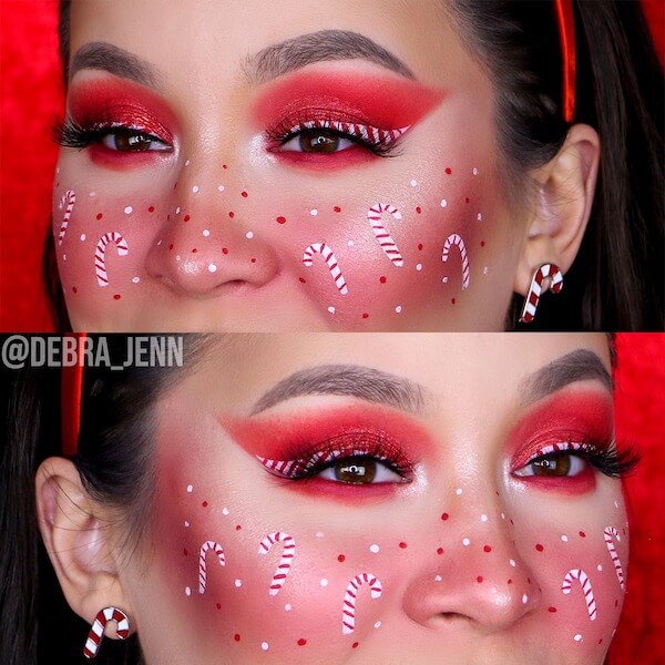 Candy Cane Freckles Makeup Look