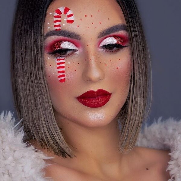 Candy Cane Eye and Forehead Design