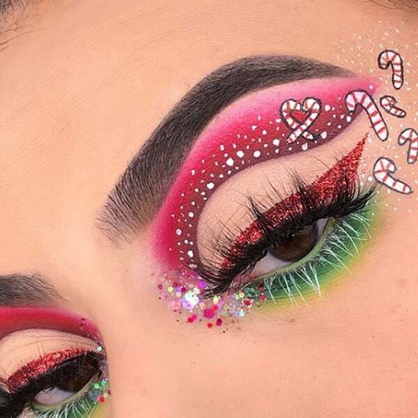 Candy Cane Eyeshadow Glam Look