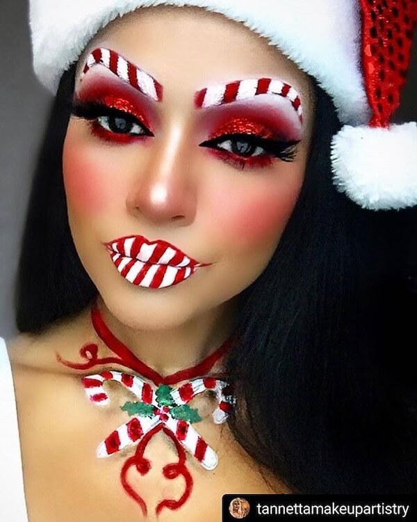 Candy Cane Brows and Lips Makeup