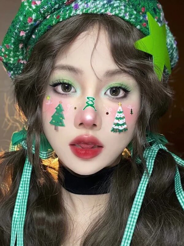 Whimsical Christmas Tree Makeup
