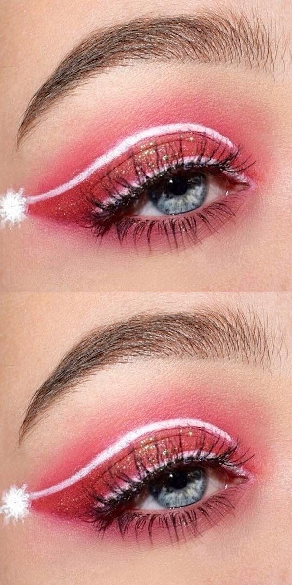Sparkling Santa Hat Eyeliner Look