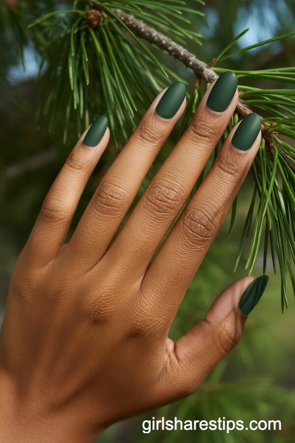 Matte Forest Green Christmas Nails