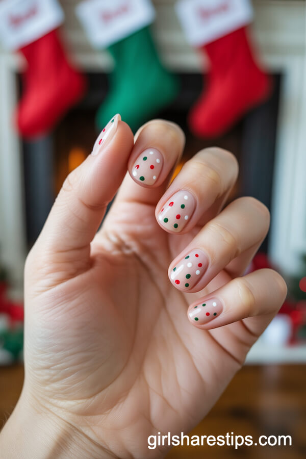 Nude Nails with Festive Colored Dots