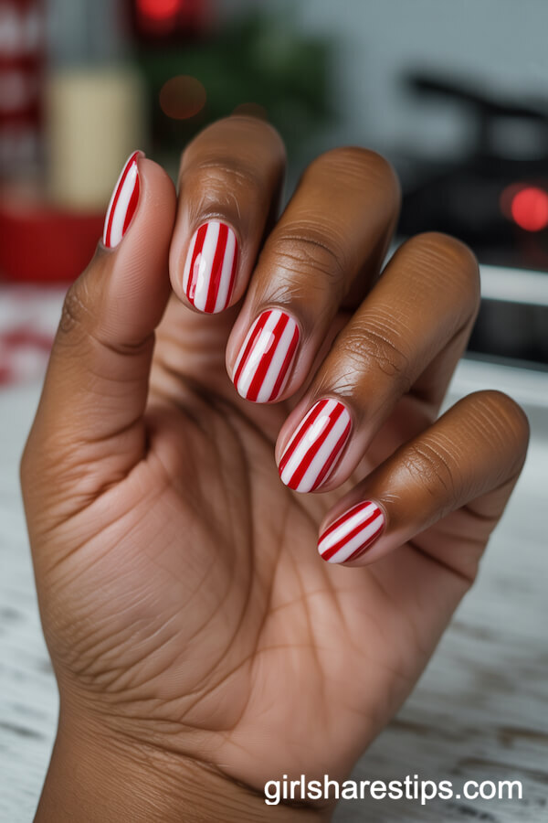 Candy Cane Stripe Nails in Red and White