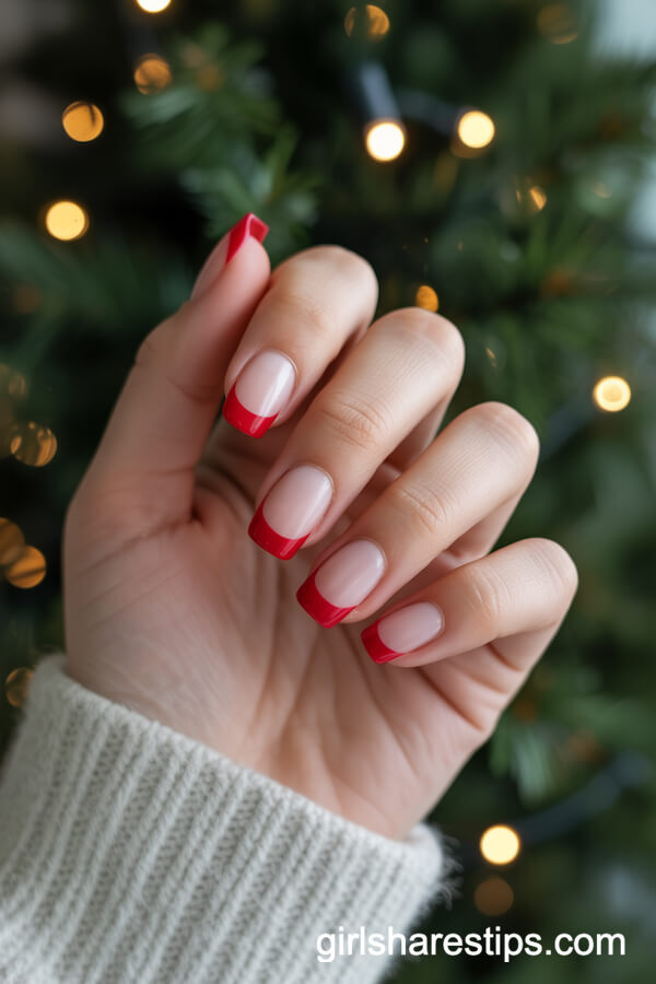 Festive Red French Tip Nails