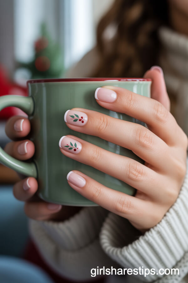 Minimalist Holly Berry Nail Art