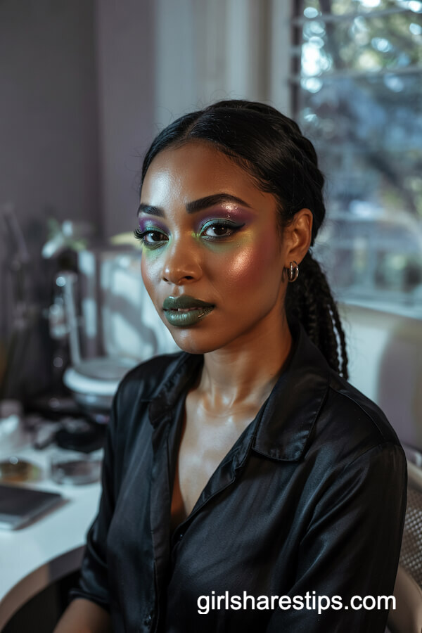 Shimmery Witch Eyes and Green Lips