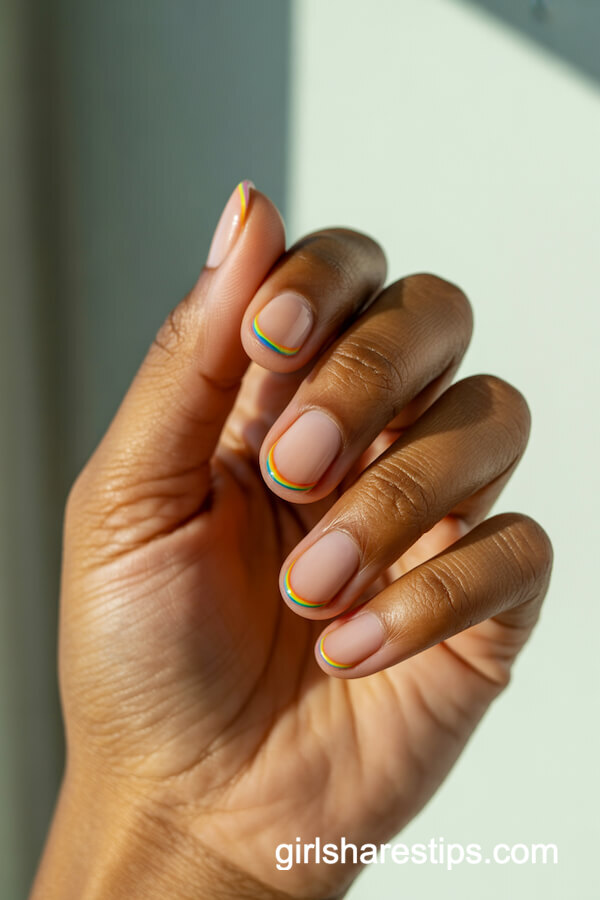Nude Nails with Rainbow Tips