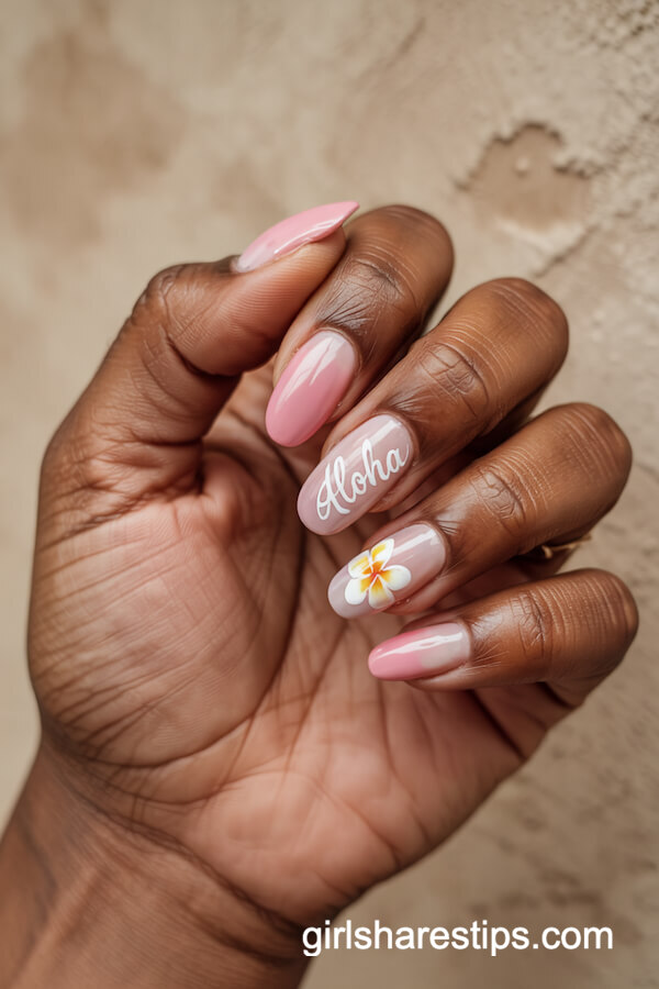 Pastel Pink &ldquo;Aloha&rdquo; Script Nails