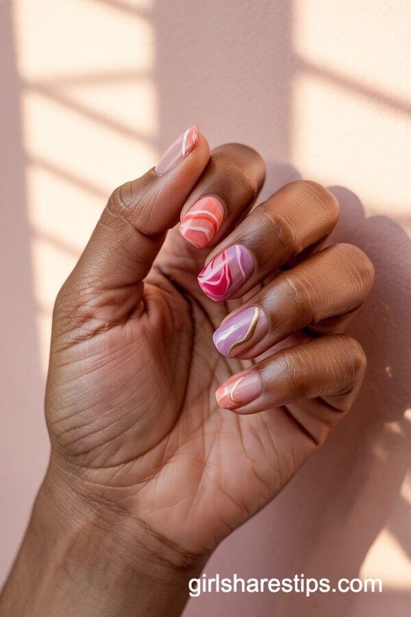 Waikiki Sunset Swirl Nails