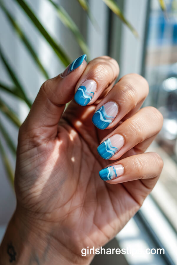 Ocean Wave Gradient Blue Nails