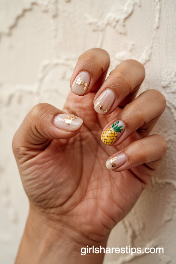 Pineapple Accent Nude Nails