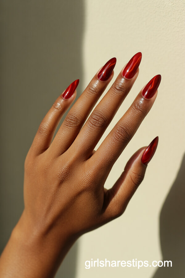 Deep Red Lava Marble Nails