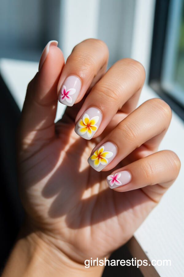 Milky White Plumeria Flower Nails