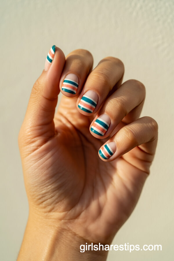 Surfboard Stripe Short Square Nails