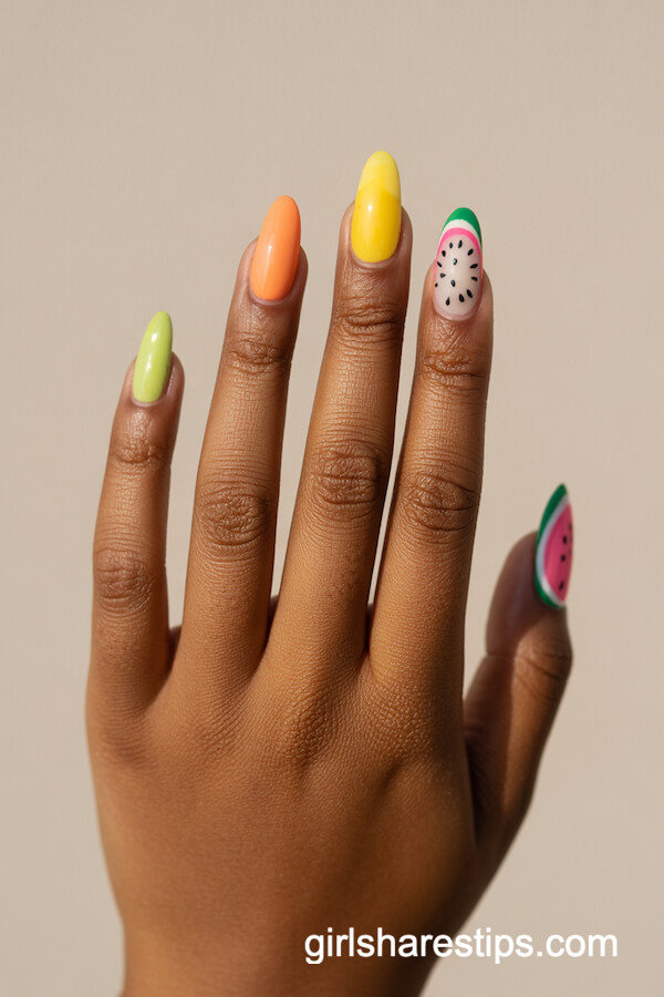 Tropical Fruit Rainbow Nails