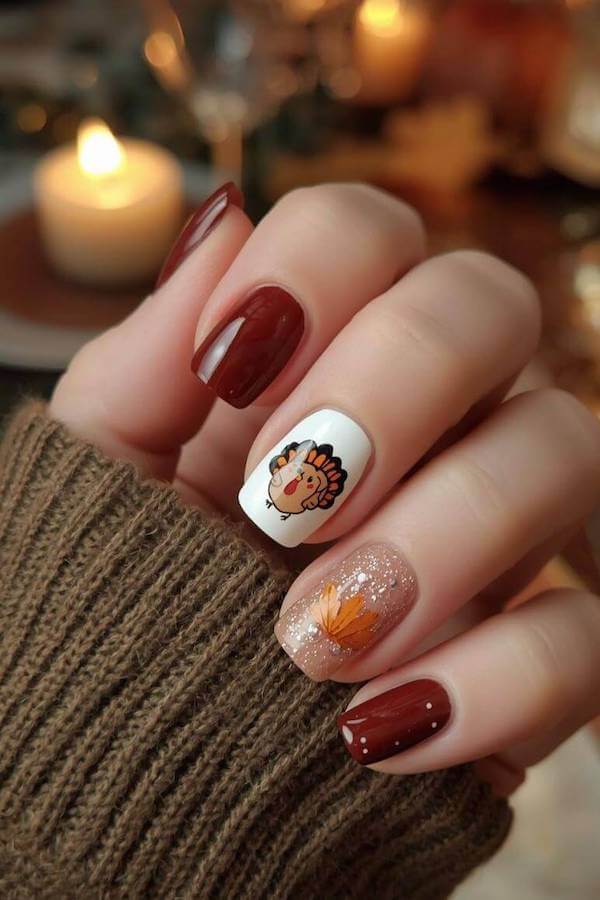 Turkey Accent Thanksgiving Nails