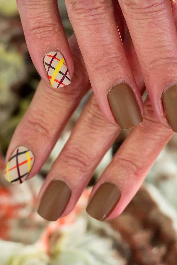 Matte Brown Plaid Nails