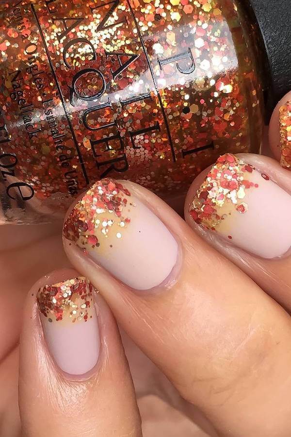 Fall Glitter French Tip Nails